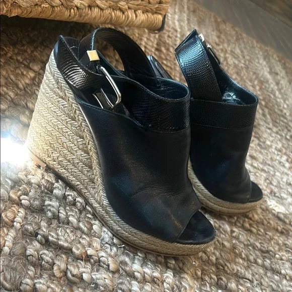 Balenciaga Open Toe Espadrille Leather Wedges Size 36